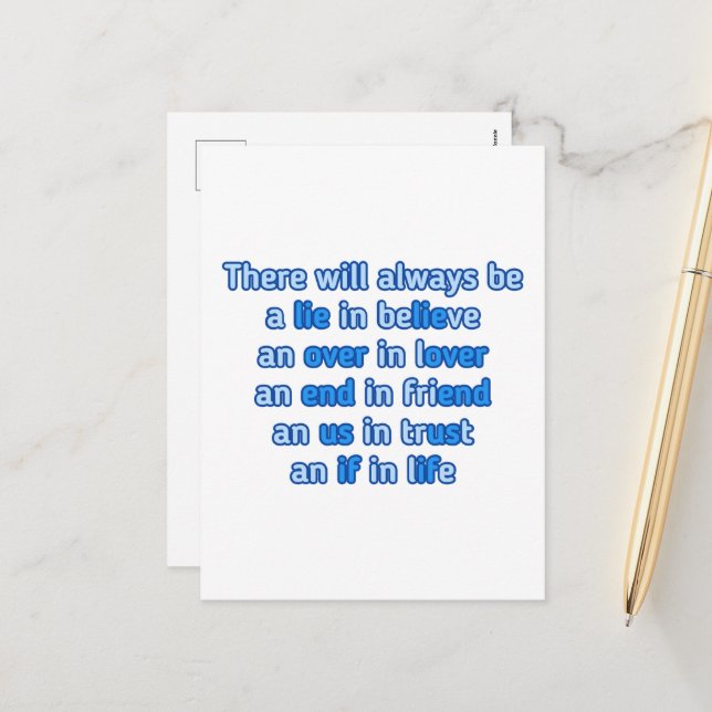 quotes about love, life and friendship  holiday postcard (Front/Back In Situ)