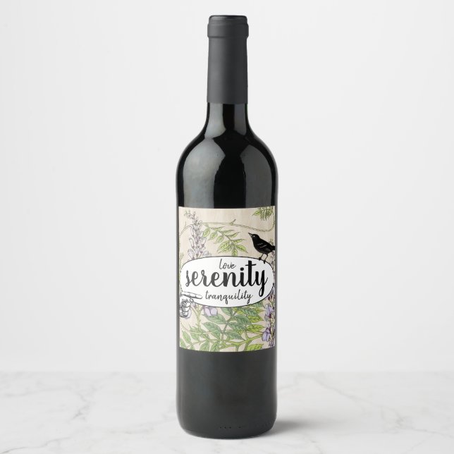 Quotes Typography Nature Birds Floral Wine Label (Front)