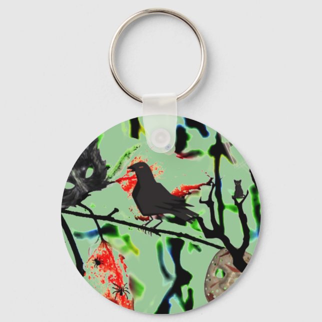 Quoth the Raven Nevermore, Halloween Collage Keychain (Front)