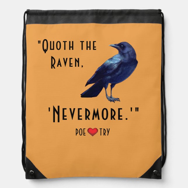 "Quoth the Raven" Pumpkin Drawstring Backpack (Front)