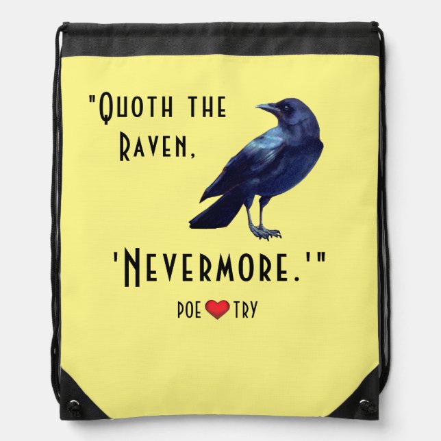 "Quoth the Raven" Yellow Drawstring Backpack (Front)