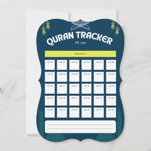 Quran Tracker All 30 JUZ  Note Card