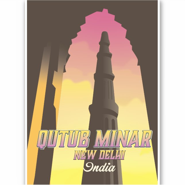 Qutub Minar  New Delhi India travel poster Sticker (Front)