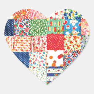 QWL Patchwork Quilt COLORFUL PATTERN BACKGROUND HO Heart Sticker