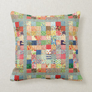 QWL Patchwork Quilt COLORFUL PATTERN BACKGROUND HO Throw Pillow