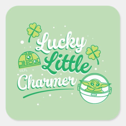R2_D2 and Grogu Lucky Little Charmer Square Sticker