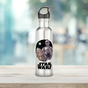 R2-D2 & C-3PO   Sketch Art Stainless Steel Water Bottle