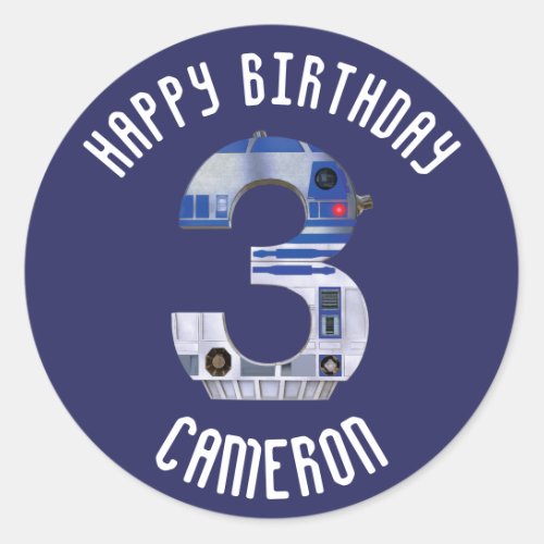 R2_D2 Third Birthday Number Classic Round Sticker