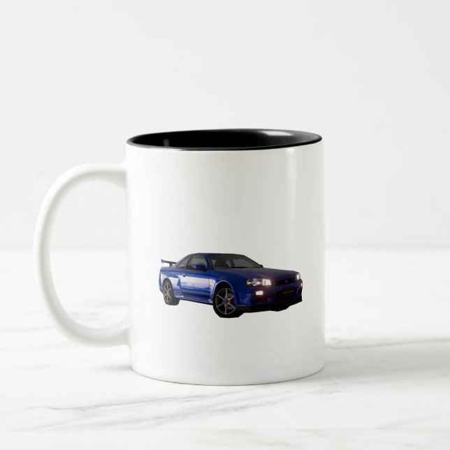 r34 gtr bayside blue Two-Tone coffee mug (Left)