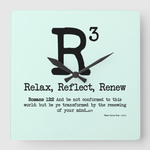 R3 Relax Reflect Renew Square Wall Clock