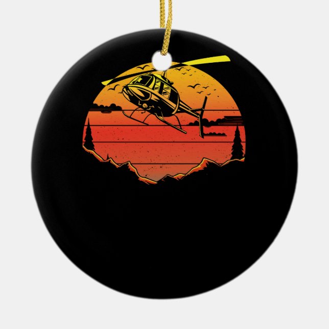 R44 Helicopter Pilot Aviation Sunset Mountain Airc Ceramic Ornament (Front)