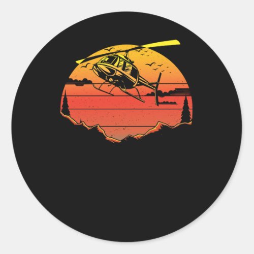 R44 Helicopter Pilot Aviation Sunset Mountain Airc Classic Round Sticker
