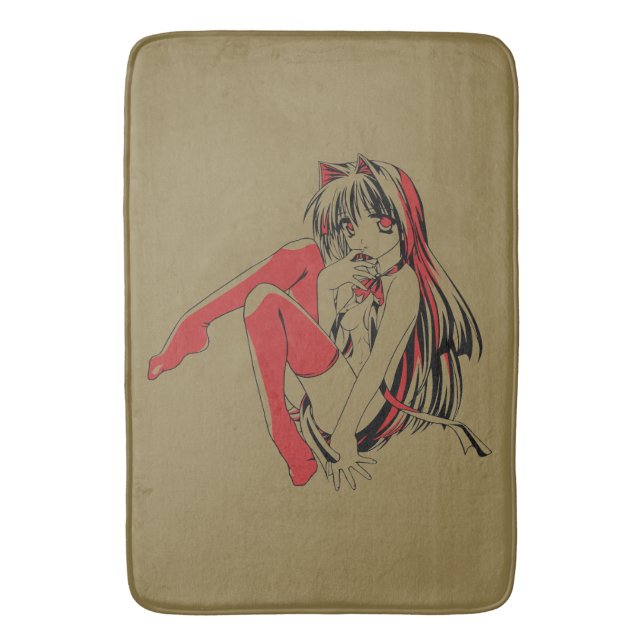 R & B Manga, Neko Catgirl Furry Loli Anime Bath Mat (Front Vertical)
