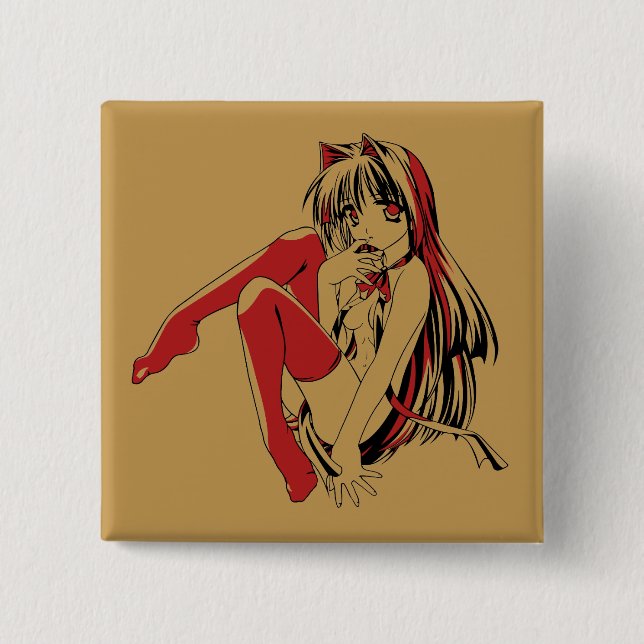 R & B Manga, Neko Catgirl Furry Loli Anime Button (Front)