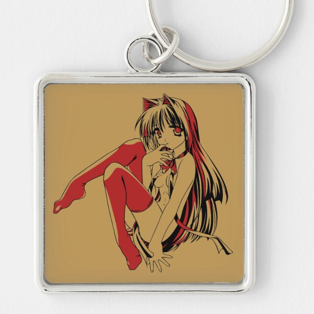 R & B Manga, Neko Catgirl Furry Loli Anime Keychain (Front)