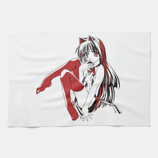 R & B Manga, Neko Catgirl Furry Loli Anime Kitchen Towel (Horizontal)