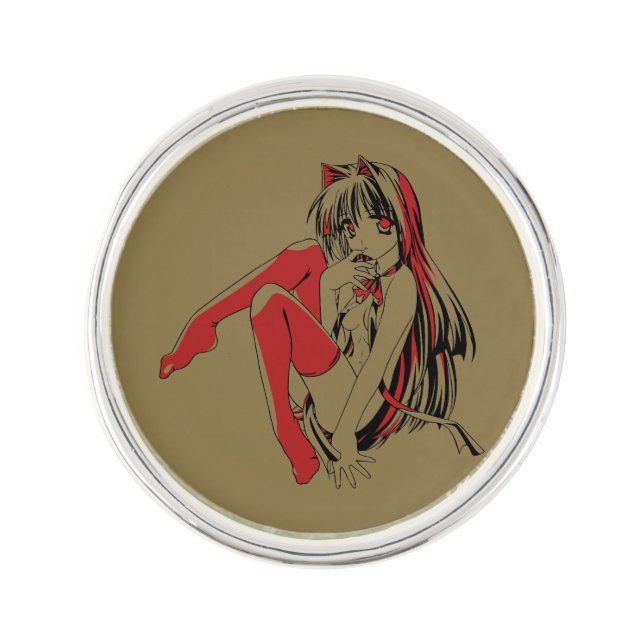 R & B Manga, Neko Catgirl Furry Loli Anime Lapel Pin (Front)