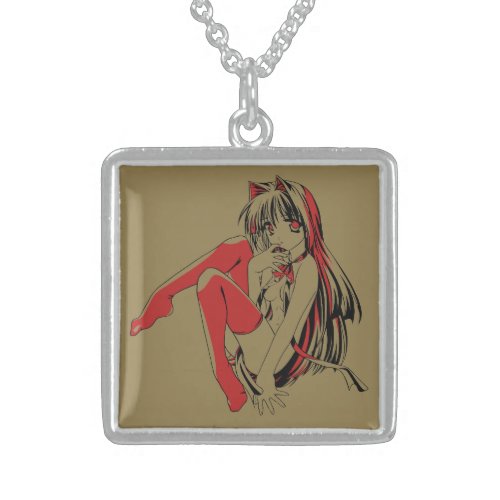 R  B Manga Neko Catgirl Furry Loli Anime Sterling Silver Necklace