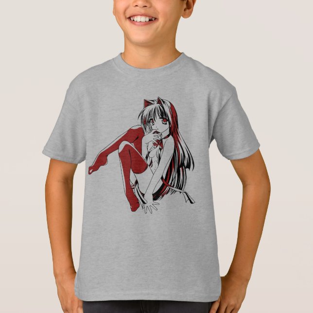 R & B Manga, Neko Catgirl Furry Loli Anime T-Shirt (Front)