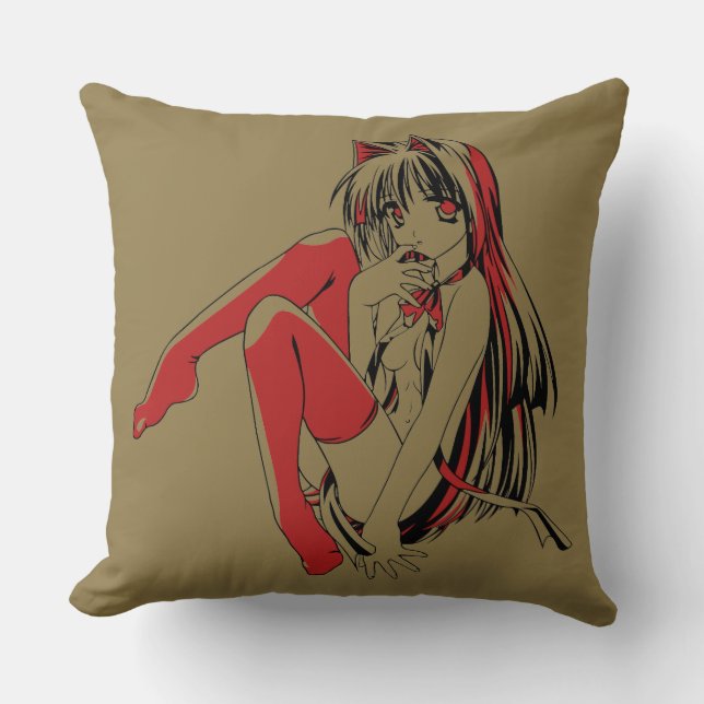 R & B Manga, Neko Catgirl Furry Loli Anime Throw Pillow (Front)