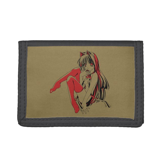 R & B Manga, Neko Catgirl Furry Loli Anime Trifold Wallet (Front)