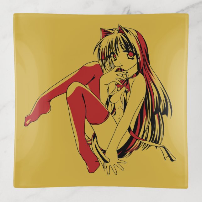 R & B Manga, Neko Catgirl Furry Loli Anime Trinket Tray (Front)