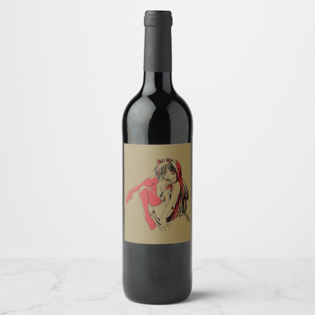 R & B Manga, Neko Catgirl Furry Loli Anime Wine Label (Front)