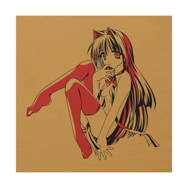 R & B Manga, Neko Catgirl Furry Loli Anime Wood Wall Art (Front)