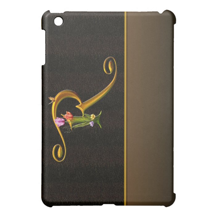 R Black Gold Tulip Monogram  iPad Mini Cases