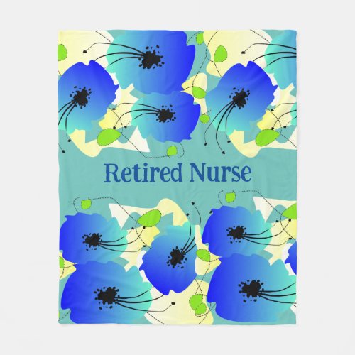 R blue Flowers Nurse Retirement Fleece Blanket