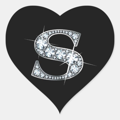 R Diamond Bling on Black Heart Sticker