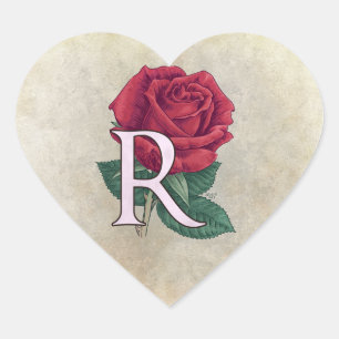 R for Roses Flower Monogram Heart Sticker