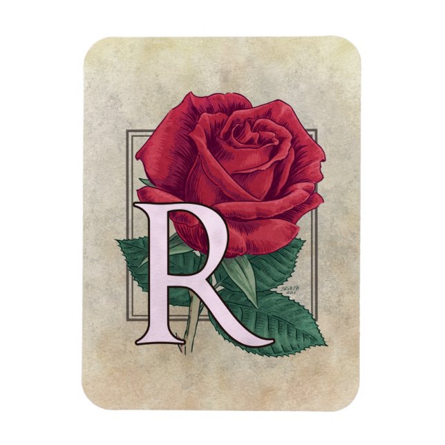 R for Roses Flower Monogram Magnet (Vertical)