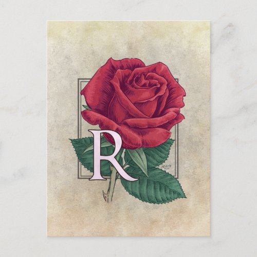 R for Roses Flower Monogram Postcard