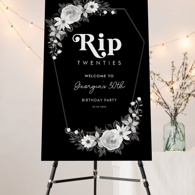 R.I.P To My 20s 30th Birthday Black Party Welcome Foam Board (In Situ (Stand))