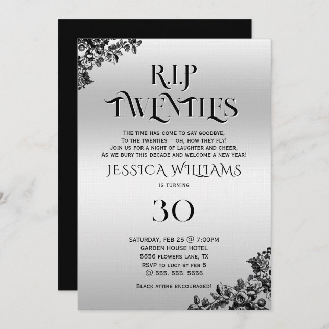 R.I.P. Twenties, Gothic 30th Birthday  Invitation (Front/Back)