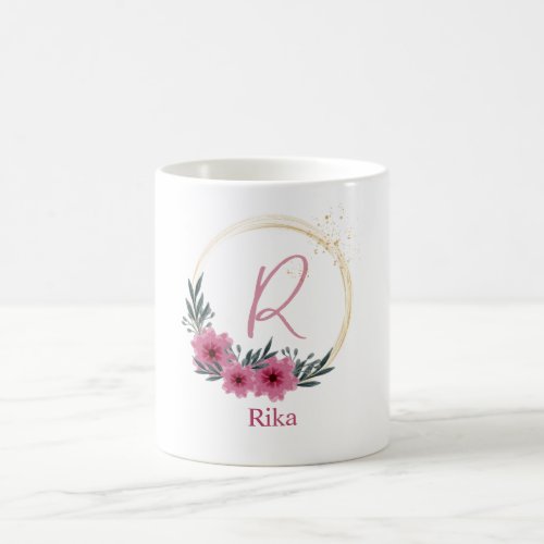 R Initial Custom Flower White Coffee Mug