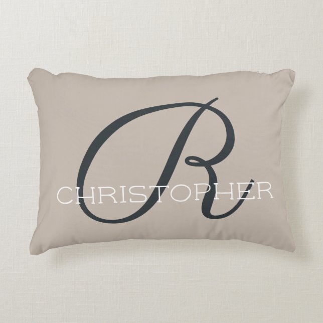 R Initial Neutral Taupe Tan Personalized Modern Accent Pillow (Front)