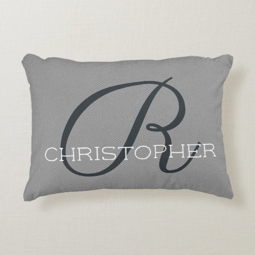 R Initial Personalized Name Black White Gray Accent Pillow