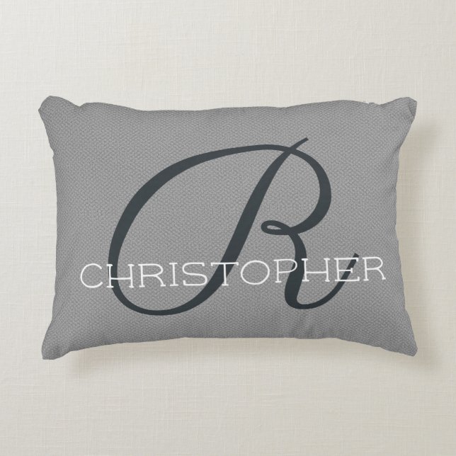 R Initial Personalized Name Black White Gray Accent Pillow (Front)