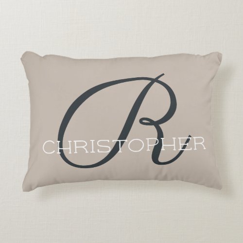 R Initial Personalized Name Tan Taupe Neutral Accent Pillow