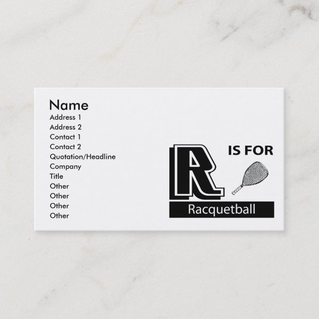 R Is For Racquetball Business Card (Front)