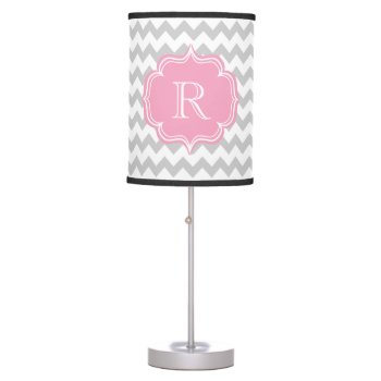 R Is For Riley  Ruth Or Rachel Pink Gray Monogram Table Lamp by VillageDesign at Zazzle