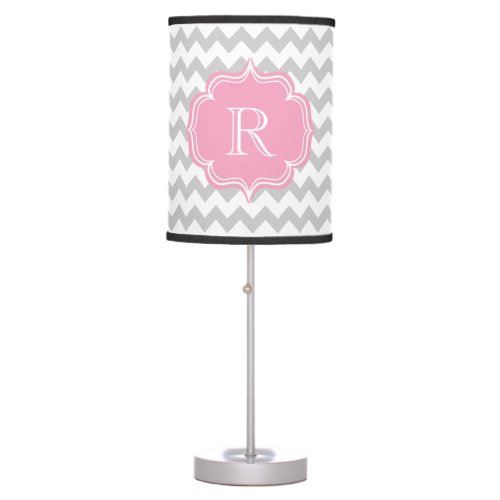 R is for Riley Ruth or Rachel Pink Gray Monogram Table Lamp
