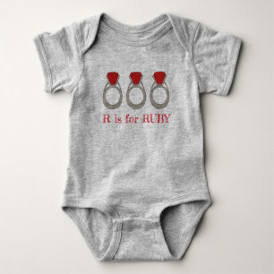R is for RUBY Red Gemstone Ring Jewel ABC Letter Baby Bodysuit