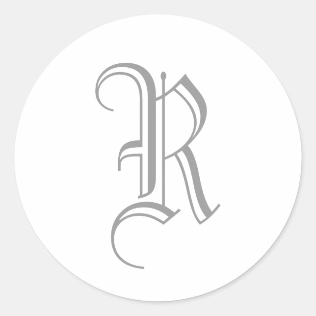 R Letter Monogram Sticker Grey Old English (Front)
