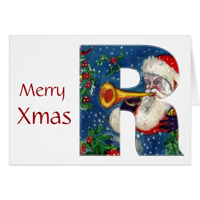R LETTER / SANTA BUGLER MONOGRAM CARDS (Front Horizontal)
