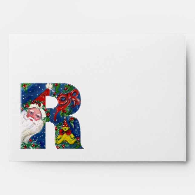R LETTER / SANTA CLAUS WITH RED RIBBON MONOGRAM ENVELOPE (Front)