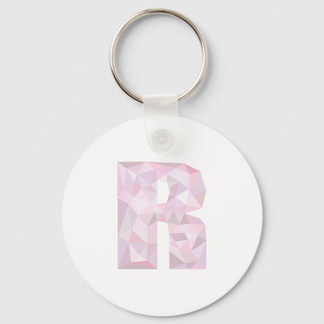 R - Low Poly Triangles - Neutral Pink Purple Gray Keychain (Front)