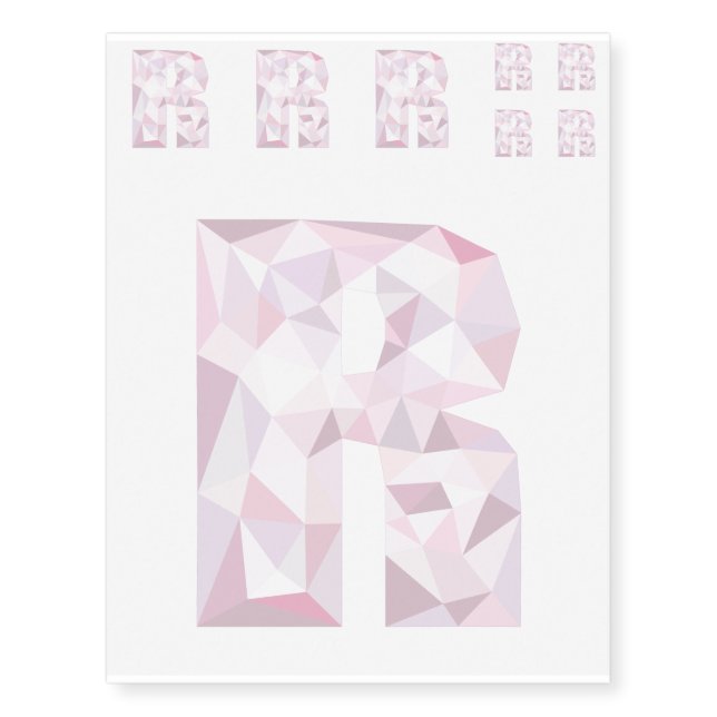R - Low Poly Triangles - Neutral Pink Purple Gray Temporary Tattoos (Front)